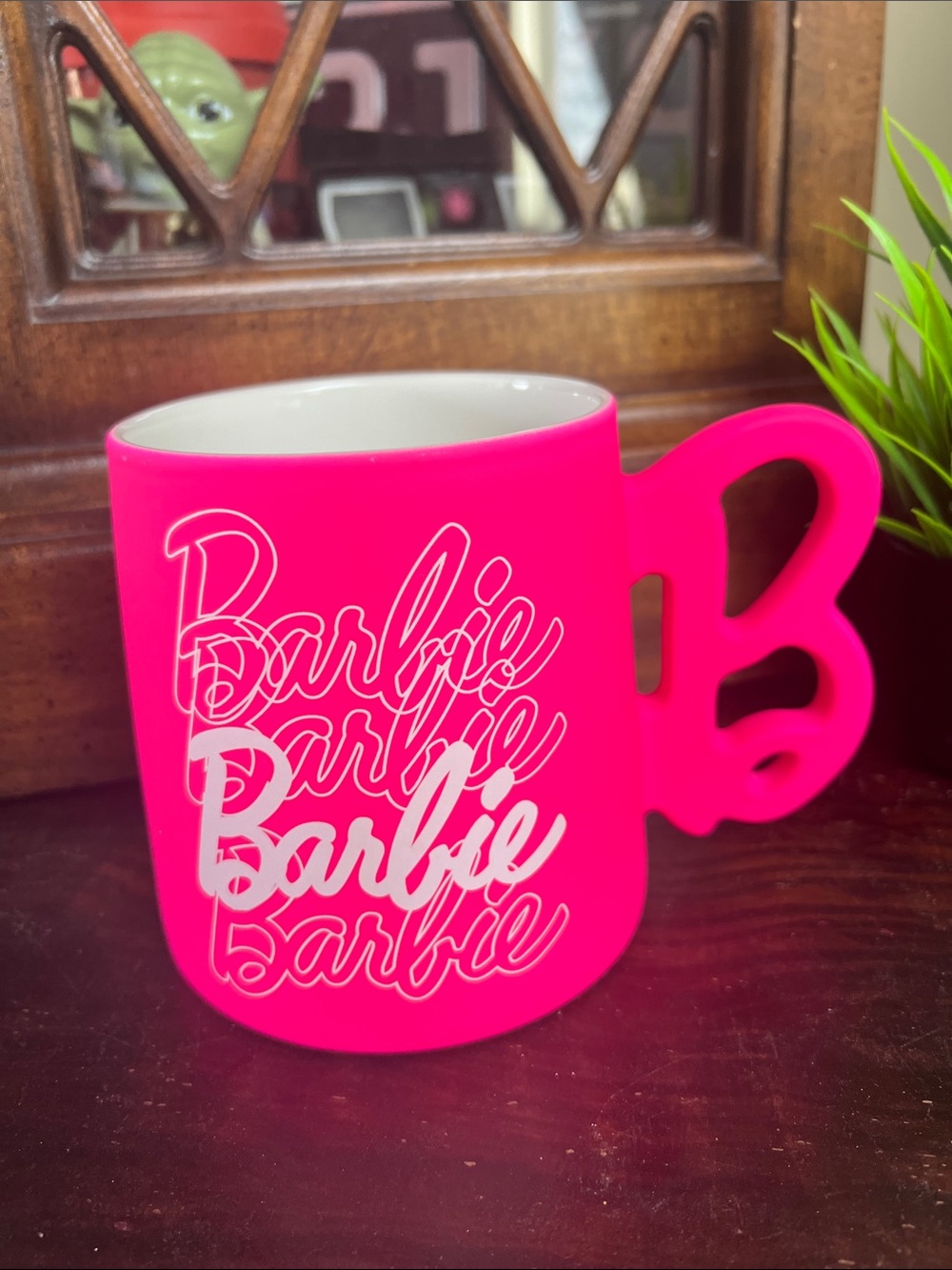 NWOT!  Barbie  Matt Pink Logo  Ceramic Mug with B-Shaped Handle